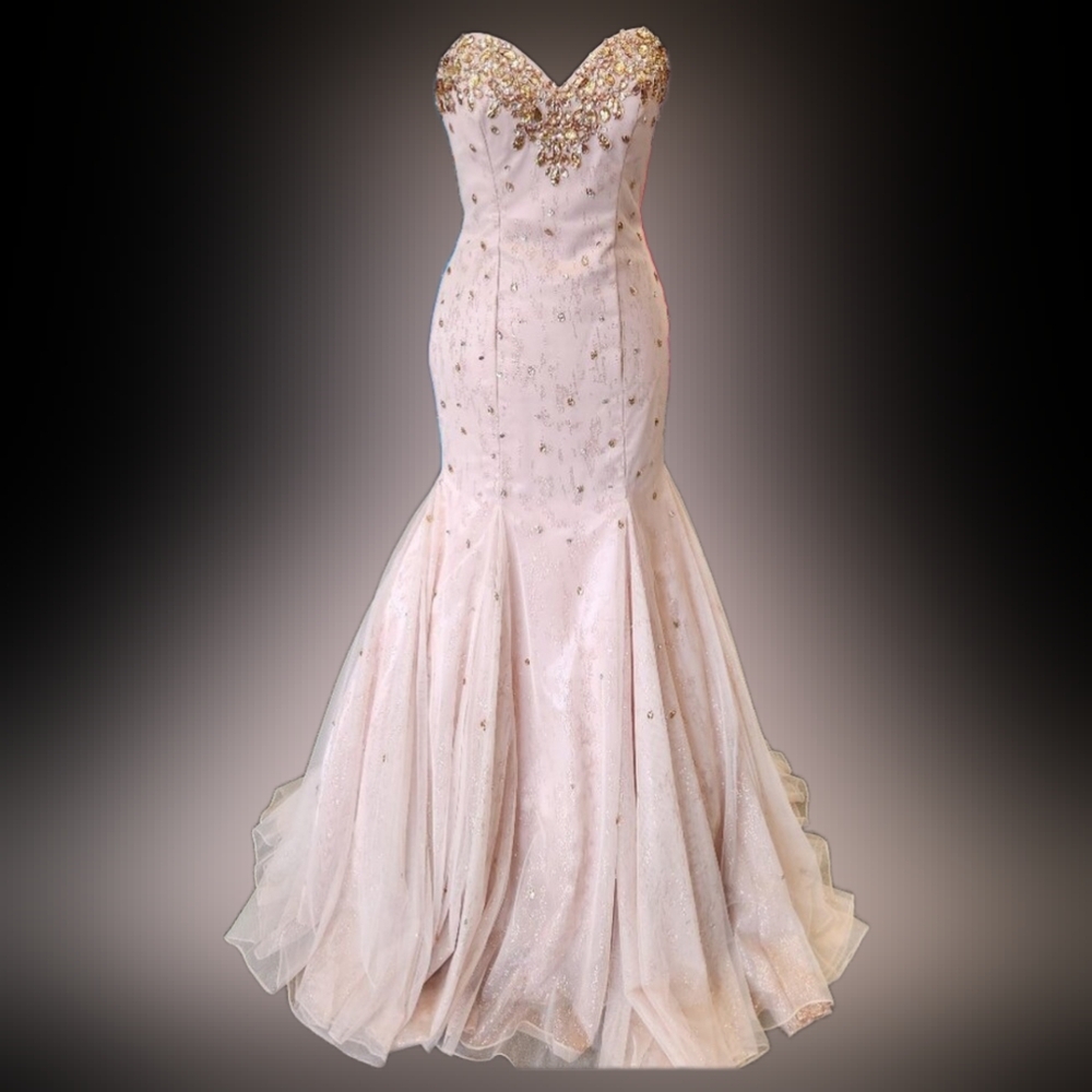 MORI LEE Mermaid Dress (Blush Rose w/ Gold SPARKLE)
